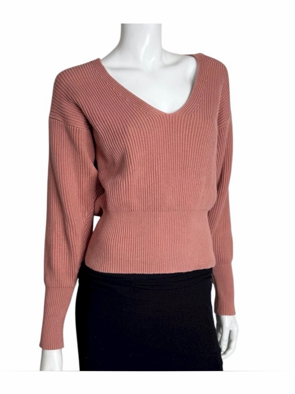 Free People Ribbed V-Neck Sweater in Dusty Rose